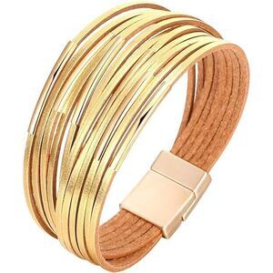 Leather Wrap Bracelets For Women, Boho Leopard Multi-Layer Crystal Beads Cuff